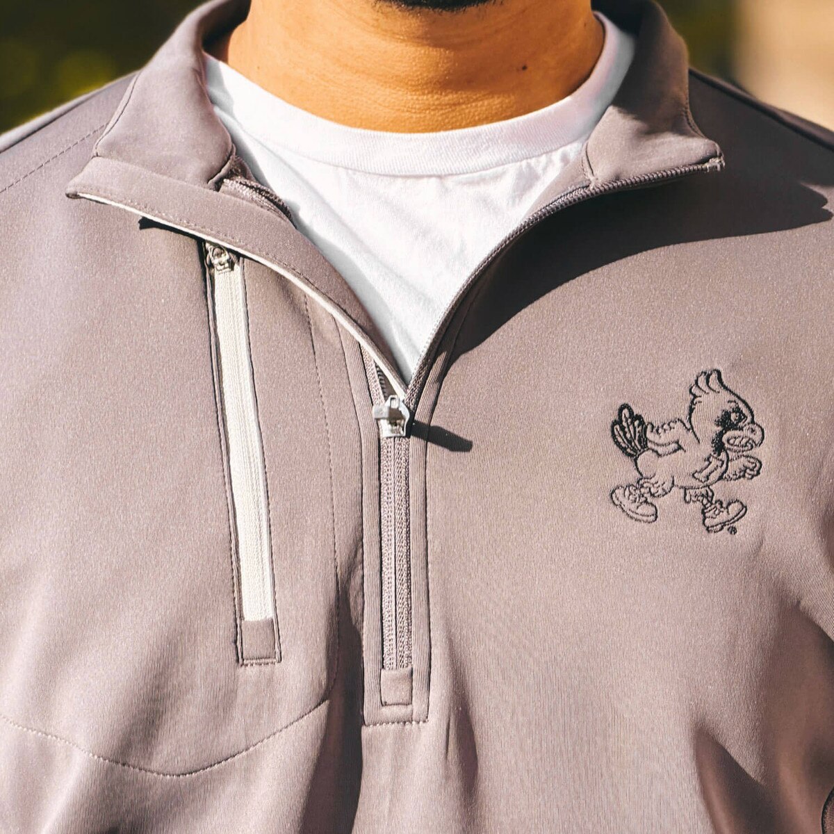 Antigua Walking Cy Carbon Gray Quarter Zip design close up